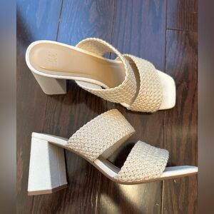 H&M Cream Braided Block Heel Sandals